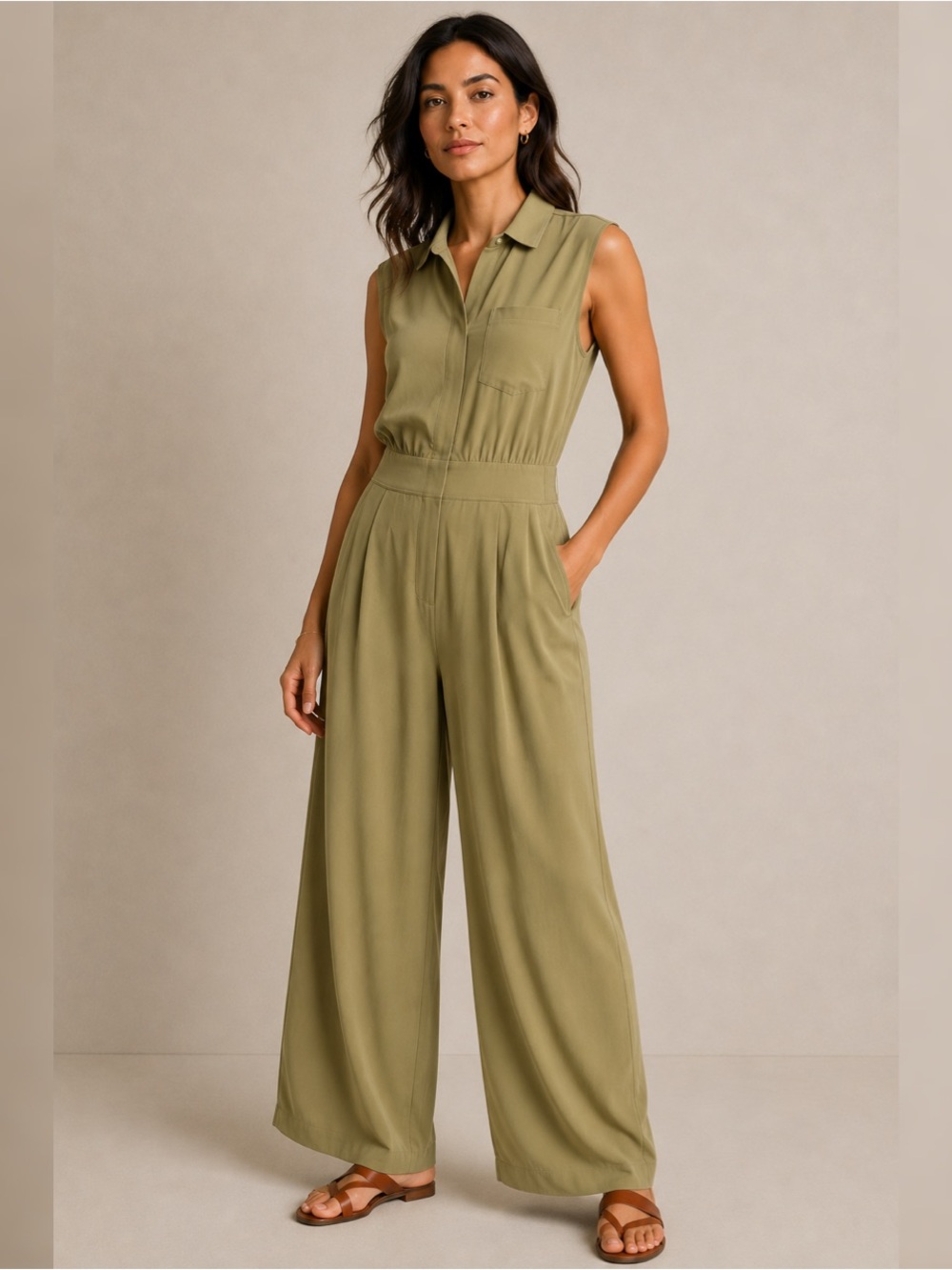 Athleta Brooklyn Heights Wide Leg Jumpsuit Olive Branch Size 2 NEW